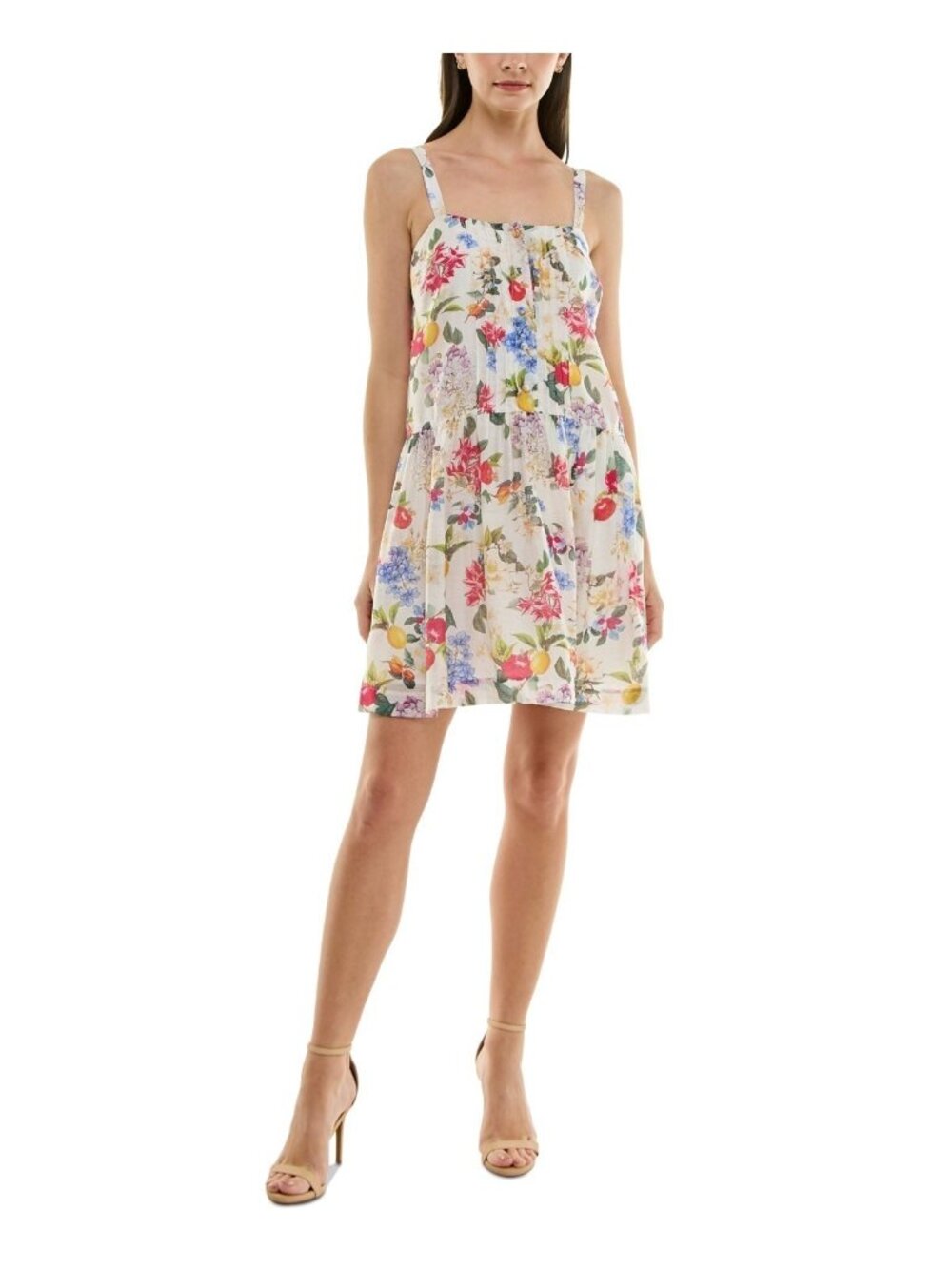 Taylor Linen Flowers Cute Drop-Waist Sleeveless Mini Dress Ivory Size 12 $128